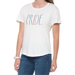 Rae Dunn ‘Pride’ White Crew T Shirt & Velvet Hair Scrunchie L NWT